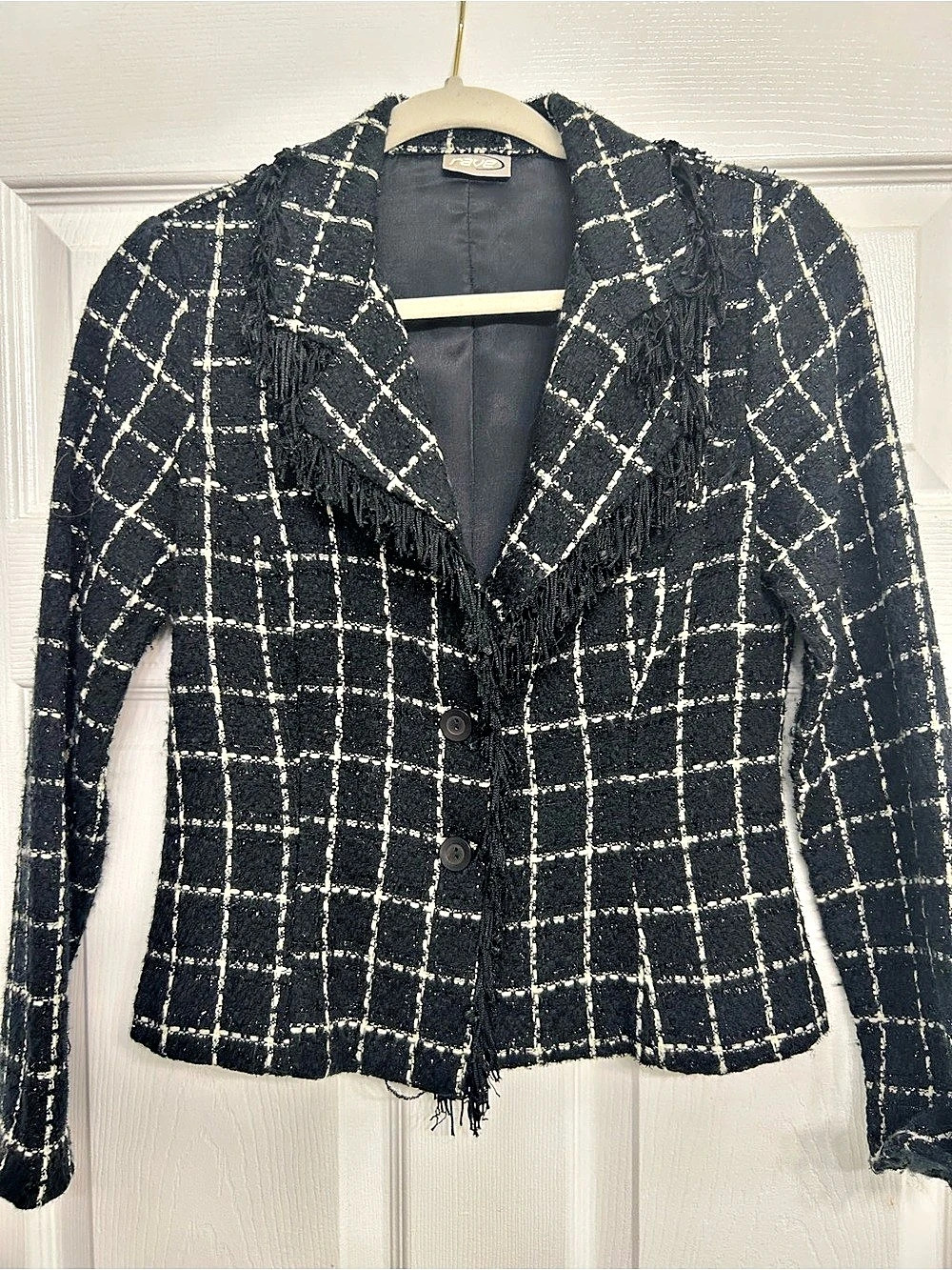 Checkered Fringe Blazer in Black & White